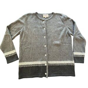 Castle of Ireland Womens Cardigan Sweater Merino Wool Angora Medium Vtg Flaws